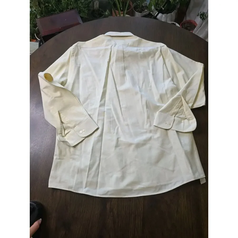 Arrow Company Mens 17 32/33 Large Yellow Wrinkle Free Oxford Dress Shirt USA Mad